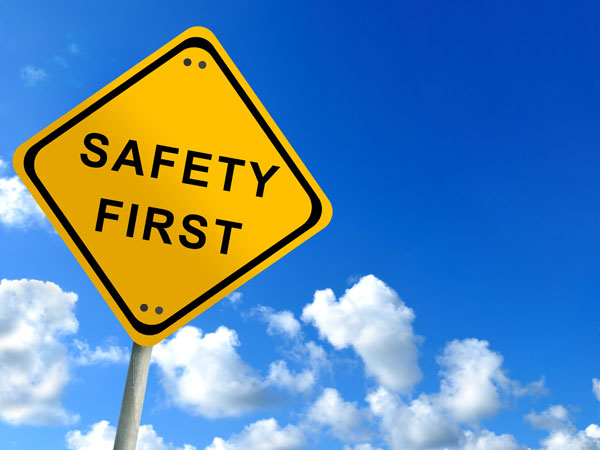 Safety first traffic sign on bluesky
