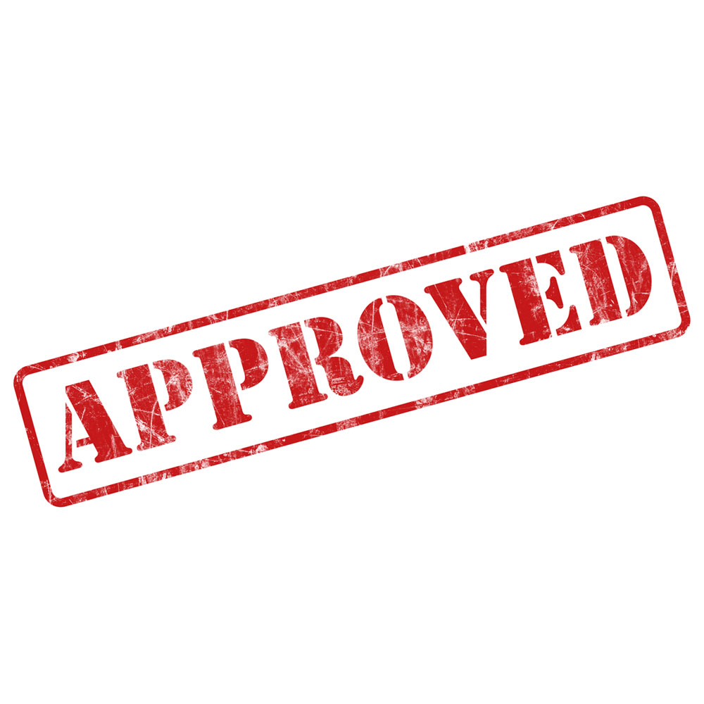 Stamp Approved. A red stamp with an approved insulated red background